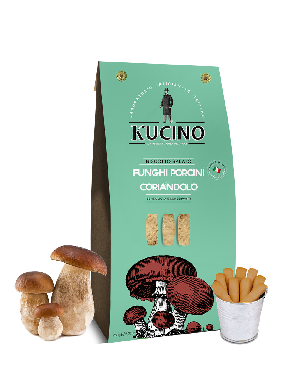 BISCOTTO SALATO FUNGHI PORCINI E CORIANDOLO - KUCINO